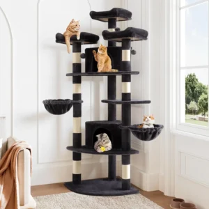 73in Fan-Shaped Space-Saving Corner Cat Tower/Multi-Level Tall Cat Tree for Indoor Kitties/Cozy Baskets/Condos/House/Perches