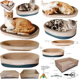 3PSC Cat Scratcher Cardboard Oval Cat Scratch Pad Bowl Nest for Indoor Cats Round Cat Scratching Board Corrugated Lounge Cat Be