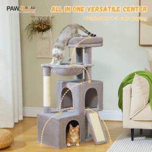 Large Cat Tree for Indoor Cats, Multi-Level Cat Tower with Sisal Scratching Post, 2 Spacious Condo, Cat Scratching Pad, Cat Toys