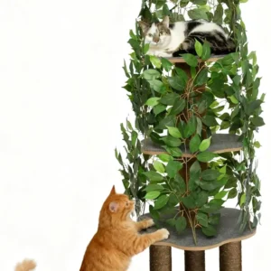 Stable Cat Tree with Leaves - Space-Saving Design, 4 Levels & 5 Scratching Posts for Climbing and Resting