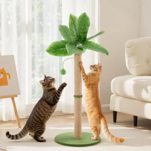 JHK 33In Tall Cat Scratching Post with Dangling Ball for Indoor Cats Palm Tree Cat Scratch Post for Kittens with Sisal Post Gree