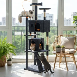 JHK 70 inch Cat Tree Tower Large Multi Level Cat Climbing Tower with Condo Natural Sisal Scratching Posts Pet House for Indoor