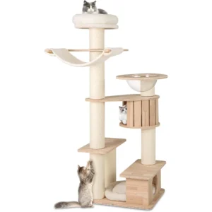 Very PETSITE 69 Inch Tall Wood Cat Tree, Multi-Level Modern Cat Tower With 5.7 Inch Scratching Posts, Double Cat Condos, Space C