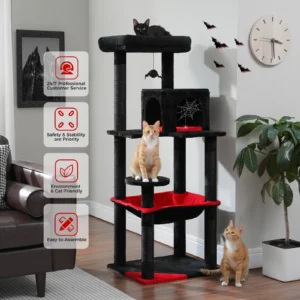 Gothic Cat Tree Black Cat Tower with Comfortable Condo,Natural Sisal Cat Scratching Post Perfect for Indoor Cats,Cat Accessories