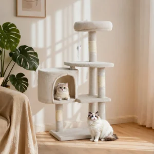 37in Cat Tree Tower for Indoor Cats, Cat Furniture Activity Center with Sisal Scratching Post, Large Condo, Plush Toy for Kitten