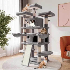 68 Inches Multi-Level Cat Tree with Scratching Posts, Hammocks, and Cozy Perches for Large Cats - Grey