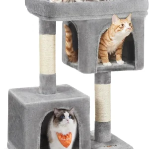 33.1-Inch Cat Tree with Plush Condo, Large Perch, 2 Caves, Scratching Post, Light Gray