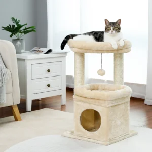 Cat Tree Cat Tower with Cozy Condo, Wide Top Perch,Natural Sisal Posts, Soft Plush,Playful Pom-Pom Suitable for 1-2 Indoor Cats